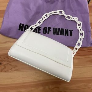 House of Want White Baguette Bag